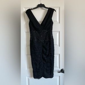 Tadashi Collection Silk Embellished Cocktail Dress Size 8 Black